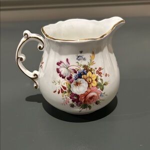Floral Porcelain Creamer with Gold Trim